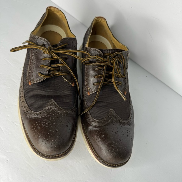 Cole Haan Grand O’s Brown Leather And Fabric‎ Wingtip Oxfords  Men’s Size 10 M - Picture 3 of 13